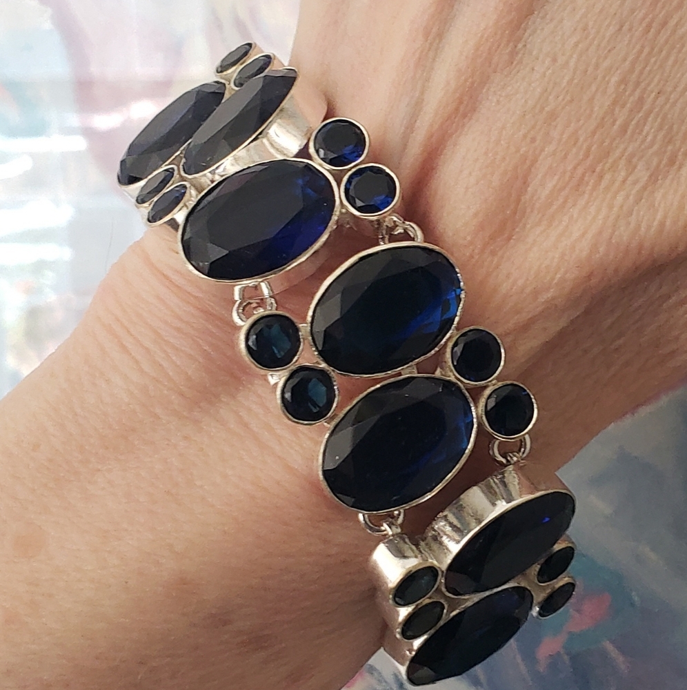 Sapphire & Sterling Bracelet-New, Huge Gemstones, Handmade by Artisans-Knockout! - Picture 4 of 16
